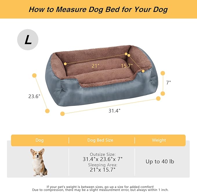 Medium Dog Bed for Medium Dogs Washable, Soft and Comfort Pet Beds, Calming Dog Sofa Bed with Raised Edges, Non-Slip Bottom, Grey
