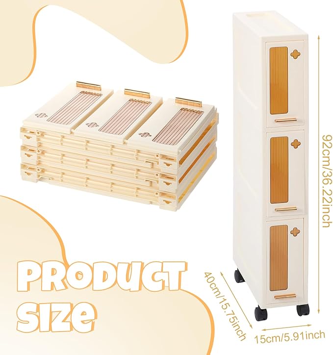 Weysat Narrow Bathroom Storage Cabinet with Wheels Slim Storage Organizer with Transparent Doors and Shelves for Small Space, Kitchen, Bathroom, Laundry Room(3 Tiers)