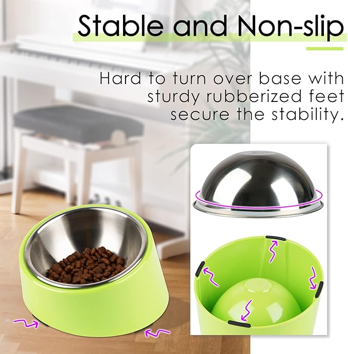 SuperDesign Mess Free 15° Slanted Bowl for Dogs and Cats, Tilted Angle Bulldog Bowl Dog Feeder, Non-Skid & Non-Spill, Easier to Reach Food M/1 Cup Green