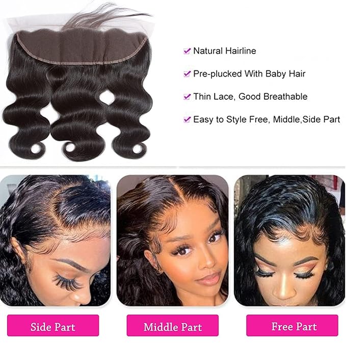 Selina Hair 13x4 Body Wave Hd Lace Closure Human Hair Brzilian Virgin Hair Extensions Pre Plucked with Baby Hair Natural Black 18 Inch