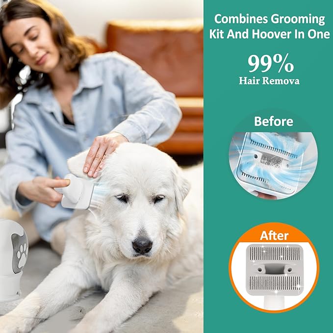 7-in-1 Ultra Quiet Dog Cat Grooming Vacuum Kit | 400W Powerful Suction, Hair Removal Tool for Shedding Pets | Professional Clippers & Deshedding Brush for All Furry Animals