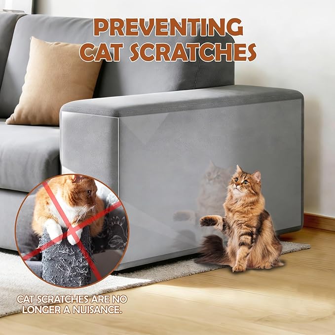 2026 2Pack Extra-Thick Transparent Anti Cat Scratch Furniture Protector, 118 x 11.8in Flexible Couch Corner Protector from Cat Claws，Single-Sided Sticky Couch Protectors, Cats Scratch Deterreent Tape