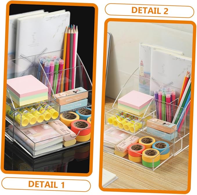Unomor Multi-purpose Acrylic Desk Organizer Stationery Sundries Organizer Tabletop Storage Box Drawer