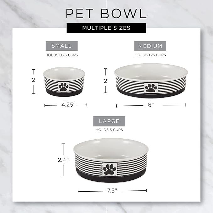 Bone Dry Ceramic Food & Water Bowls for Pets Non-Slip for Secure, Less Messy Feeding, Microwave & Dishwasher Safe, Large Set, 7.5x2.4", Stars and Stripes, 2 Count