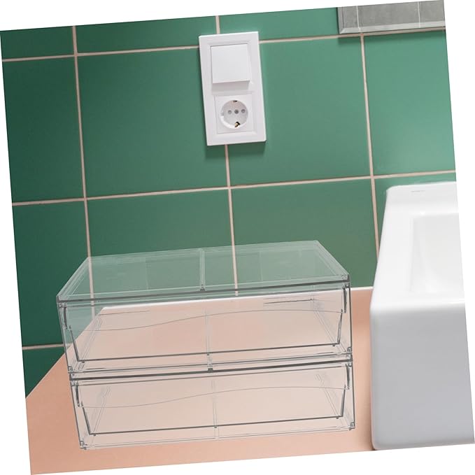 2pcs Acrylic Makeup Organizer Box Drawer Detachable Desktop Storage for Cosmetics Bathroom Accessories and Items and Easy to Clean