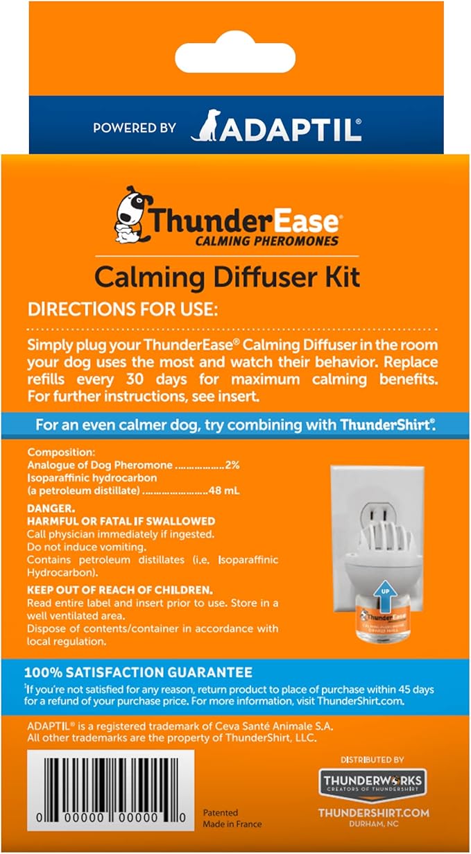 ThunderEase Dog Calming Pheromone Diffuser Kit-Powered by ADAPTIL-Vet Recommended to Relieve Separation Anxiety, Stress Barking & Chewing, & Fear of Fireworks & Thunderstorms(30 Day Supply)(Pack of 2)
