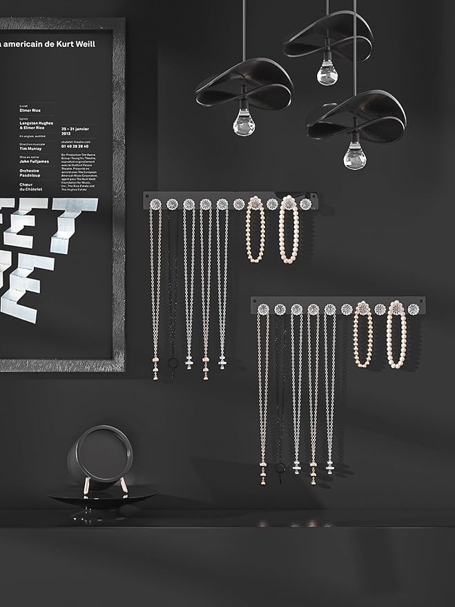 Wall Mounted Hanging Necklace Organizer Holder,Small Necklace Hanger Wall Mount,Acrylic Jewelry Hooks Storage Long Necklace,Closet Hanging Bracelet Display Stand (4)