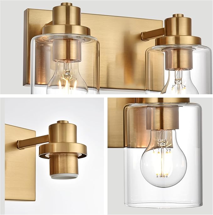 5 Light Bathroom Vanity Lights Brushed Nickel Bathroom Lighting Fixtures Over Mirror with Clear Glass Shades, Modern Industrial Wall Sconces Vanity Lighting Fixture for Bedroom Living Room