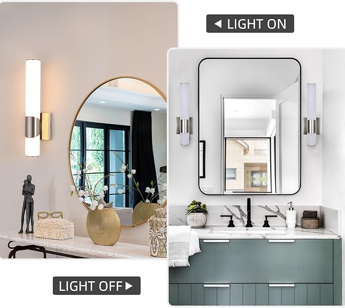 Wall Sconces Set of Two Brushed Nickel 5CCT Dimmable Bathroom Sconce with Acrylic Shade LED Hardwired Wall Light Fixtures for Bathroom Living Room Bedroom Hallway, 2 Pack