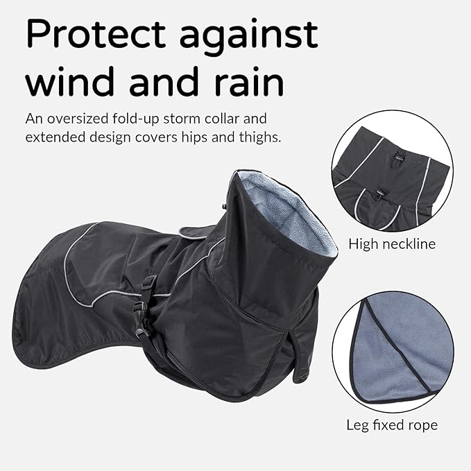 Dog Winter Raincoat, Waterproof Warm Jacket with Velvet Lining for Cold Weather, Windproof Insulated Rain Coat with Reflective Strips for Medium Dog (Black, M)