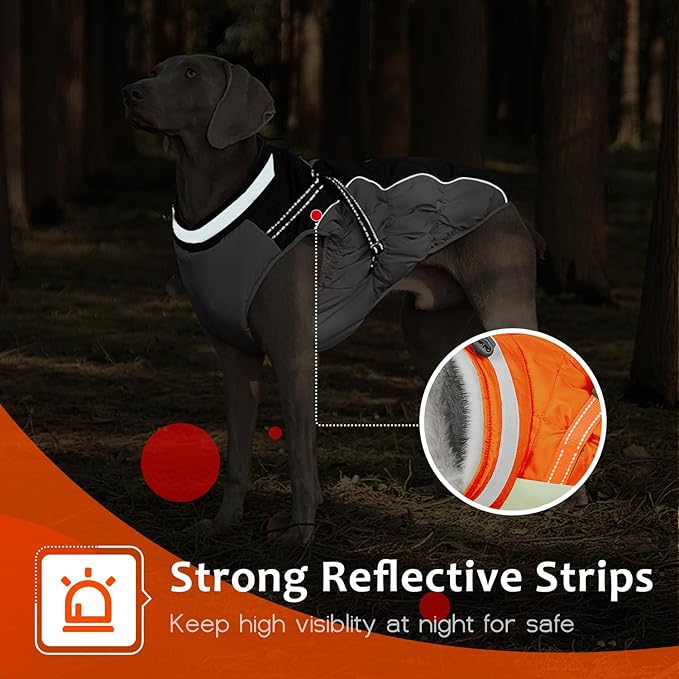 Dog Winter Coat with Harness, Dog Jacket, Pet Clothes with Zipper on Back, Waterproof Windproof Warm Vest, Reflective Cold Weather Coats, for Small Medium Large Dogs, Thick, Orange, 3XL