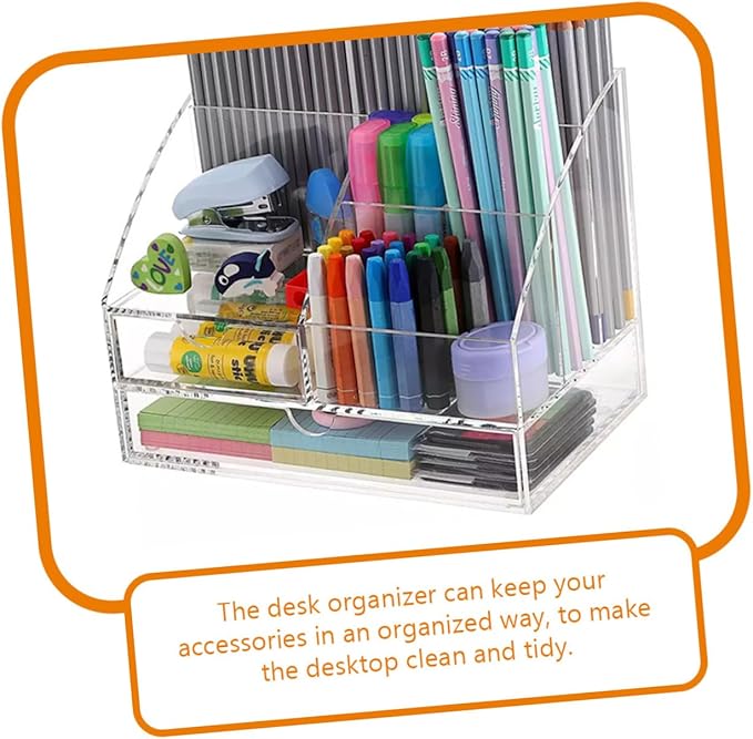 Garneck Acrylic Desk Organizer Drawer Multi-compartment Makeup and Office Supplies Storage Box Design for Use for Lipsticks Pens and Accessories