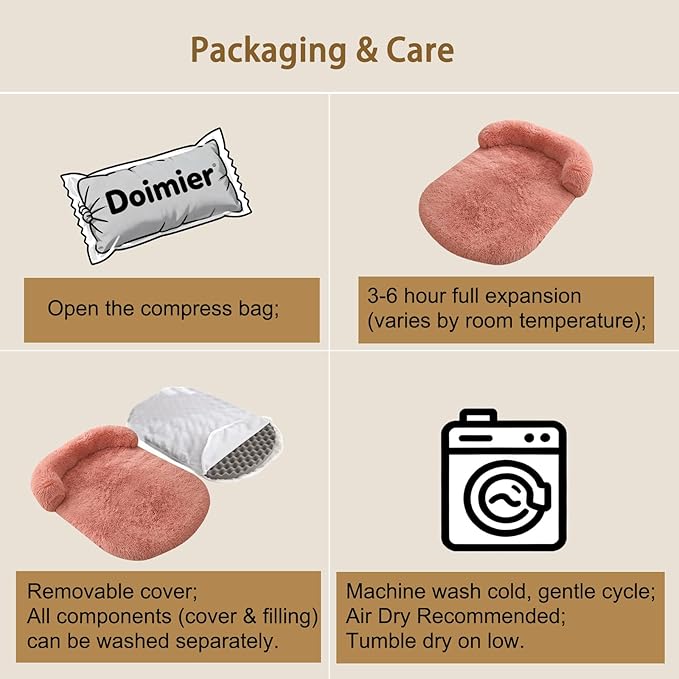 Calming Dog Beds for Medium Large Dogs, Orthopedic Cushion Plush Dogs Lounge Couch Sofa with Washable Removable Cover, Anti-Anxiety Soft Faux Fur Fits up to 40 lbs Pets (Oval, Blush 32"x24")