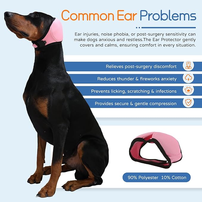 Dog Ear Muffs & Swim Cap and No Shake Ear Wrap for Bathing, Hematoma, Drying & Noise Anxiety Relief - Elastic Waterproof Ear Protection with Calming Hoodie for Grooming
