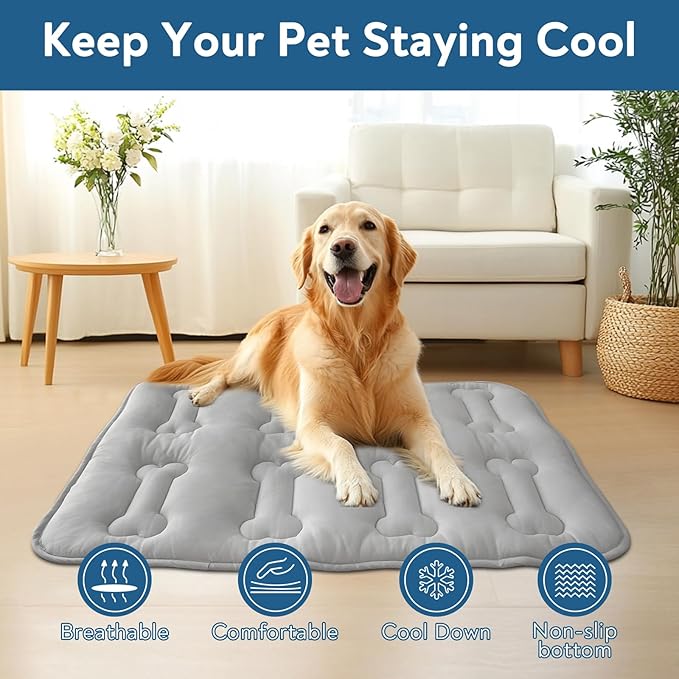 Magik & Kover Summer Dog Cooling Mat, 2 Pack 36" x 23" Indoor Outdoor Cooling Mat for Dogs Large, Machine Washable Thickened Non-Slip Cool Pad for Dogs Cats, Grey