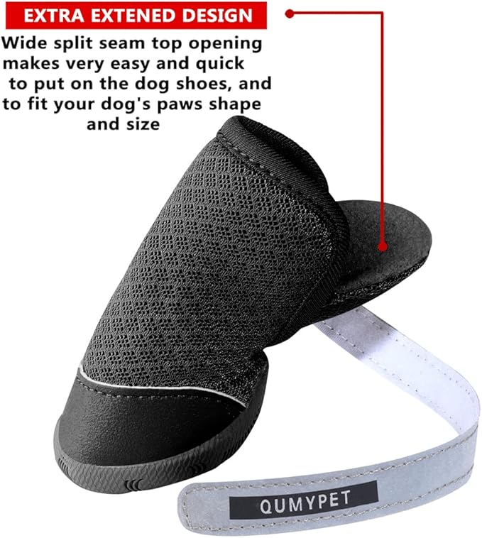 QUMY 4PCS Dog Shoes for Small Dogs, Hot Pavement Summer Puppy Dog Boots & Paw Protectors with Soft Anti-Slip Rubber Sole, Mesh Breathable Dog Booties for Hardfloors, Walking Running Black Size 5