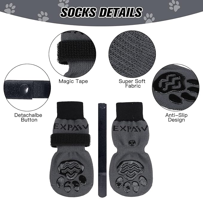 EXPAWLORER 6PCS Anti-Slip Dog Socks to Prevent Licking Paws,Dog Shoes for Hot Pavement,Best Paw Protector Traction Control on Hardwood Floor,Dog Booties for Puppy Small Medium Large Senior Dogs