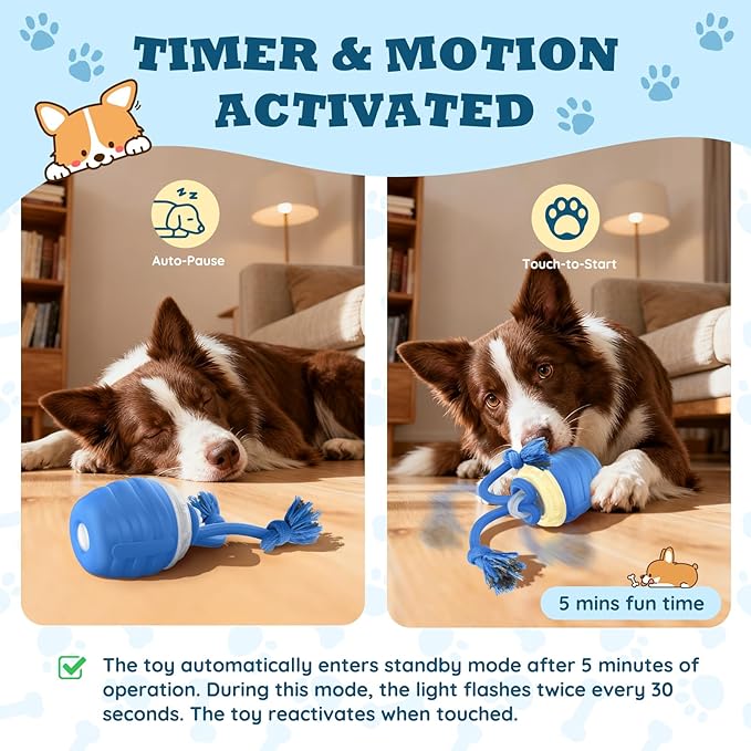 Interactive Dog Toys Ball - New Upgraded Chase Buddy Dog Toy for Small Dogs, Automatic Moving and Rolling Dogs Ball for Boredom, USB Rechargeable(Blue)