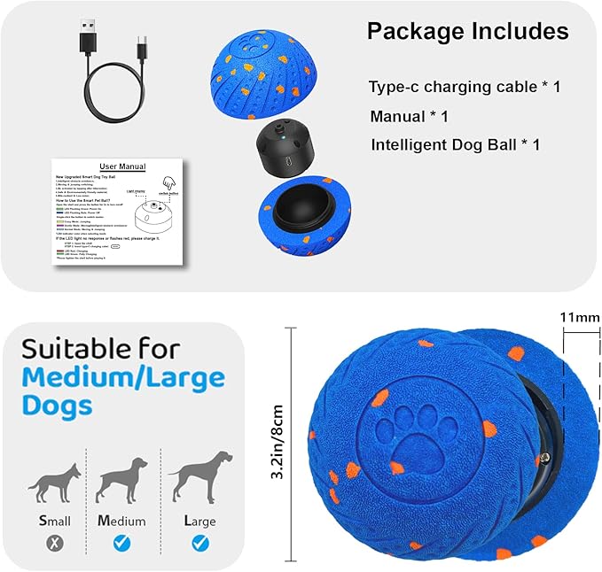 Interactive Dog Toys: Smart Dog Ball – Auto-Bounce, Vibrating & Jumping Action! Durable Duraspin Design for Aggressive Chewers. Rechargeable & Long-Lasting, Keeps Dogs Busy and Entertained Red.