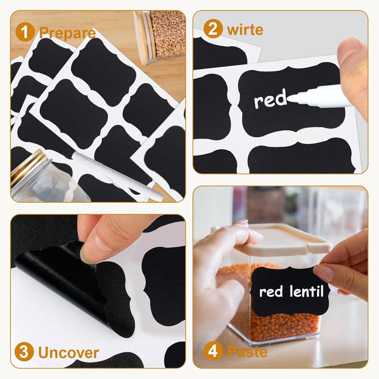 180PCS Chalkboard Labels-3.4" x 2.1" Large Size Reusable Blackboard Stickers with 1 Liquid Chalk Markers for Mason Jars, Storage Bins,Craft Rooms,Food Containers and Pantry Storage