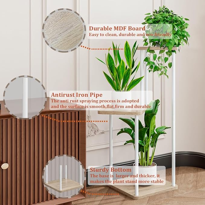 AZERPIAN 3 Tier Plant Stand Indoor Metal Plant Shelf for Multiple Plants Corner Flower Holders for Living Room Balcony Bedroom Patio Garden, Black (White, 3 tier)