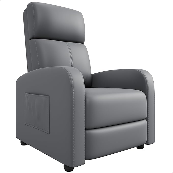 Garvee Recliner Chair for Adults, PU Leather Lazy Recliner Ergonomic Adjustable Single Sofa Enhanced with Side Pocket, Tall Back, Wide Arms & Padded Seat, Home Theater Seating for Living Room