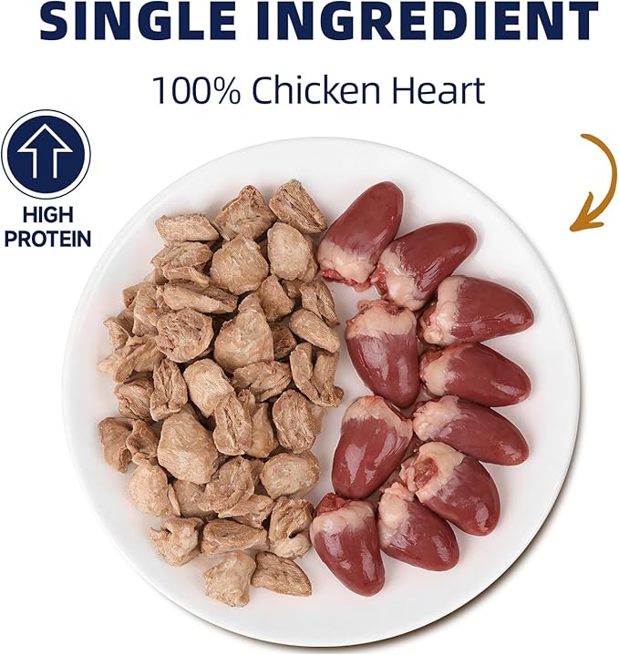 Freeze Dried Chicken Hearts for Dogs and Cats, Single Ingredient, High Protein Training Treats, All Natural Healthy Pet Snacks, Perfect for Picky Eaters, 4.23 oz