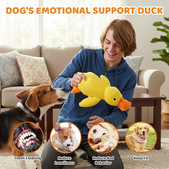 1 PCS Calming Duck Toy for Dogs, The New Mellow Dog Calming Duck, Soft Plush Yellow Duck Dog Toy, Anxiety Relief for Pets, Quacking Sound for Indoor Dogs, 23x20 cm