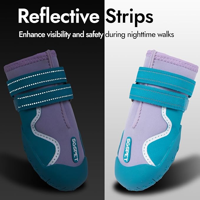 Dog Shoes, Waterproof Dog Boots & Paw Protectors with Anti-Slip Sole, 4pcs/Set Pet Dog Booties, Reflective Dog Shoes for Small Medium Large, Winter Snowy Summer Hot Pavement (Blue, 6# (L))
