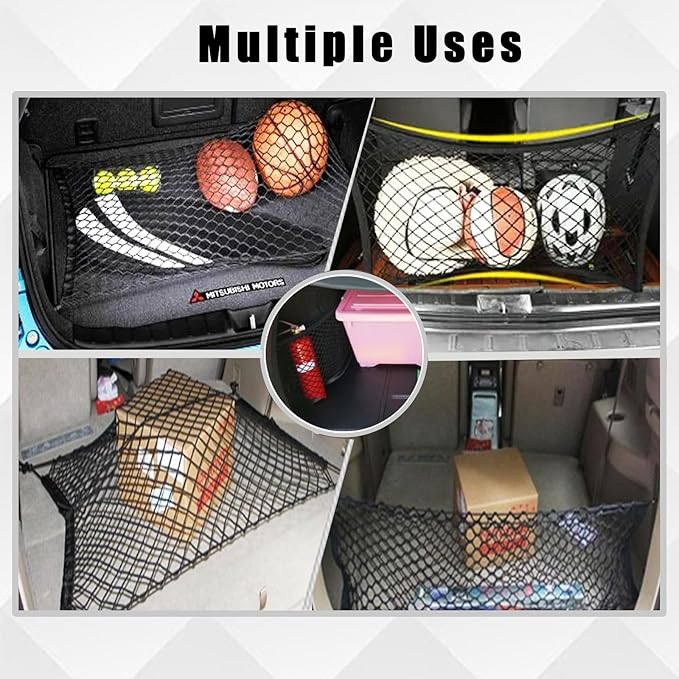 UlifebetterTruck Bed Cargo Net, Cargo Storage Elastic Mesh Net Organizer Net Bag Automotive Cargo Nets with 4 Buckles Screws Hooks Clips Trunk Storage Net for Pickup Truck Bed（51 * 18In）