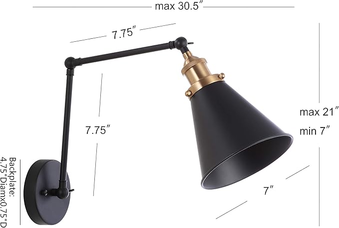 JONATHAN Y JYL7462A Rover 7" Farmhouse Industrial Adjustable Arm Metal LED Wall Sconce Rustic Bohemian 2700K LED 4W Bulb for Entryway Lobby Kitchen Bathroom Bedroom Living Room Hallway, Black