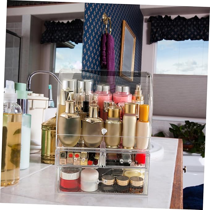 VICASKY Sleek Acrylic Cosmetic Storage Box Lid Desktop Organizer for Makeup Stationery for Valentine Day Birthday