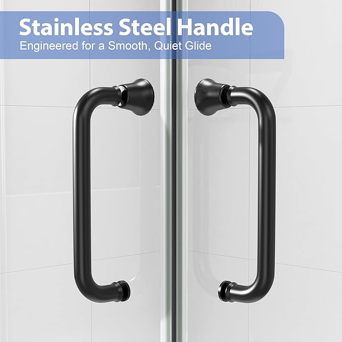 Corner Shower Enclosure 36" W x 36" W x 72" H in Matte Black, Double Sliding Corner Shower Door with Nano Explosion-Proof Film, 1/4" (6mm) Tempered Glass (Shower Base Not Included)