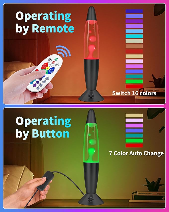 Color Changing Large Liquid Motion Lamps: 17 Colors LED Black Night Light for Adults with Remote & Timer, Smart Ambient Mood Lighting for Bedroom Office, Cool Christmas Birthday Gifts, 16 Inch