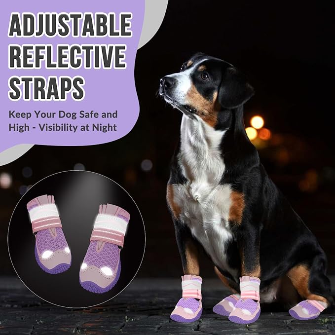 SlowTon Dog Shoes for Large Small Medium Dogs - Breathable Dog Boots for Summer Hot Pavement, Paw Protector for Outdoor Walking Winter Snow, Anti-Slip Rubber Dog Booties for Hard Floor (Pale Pink, 0)