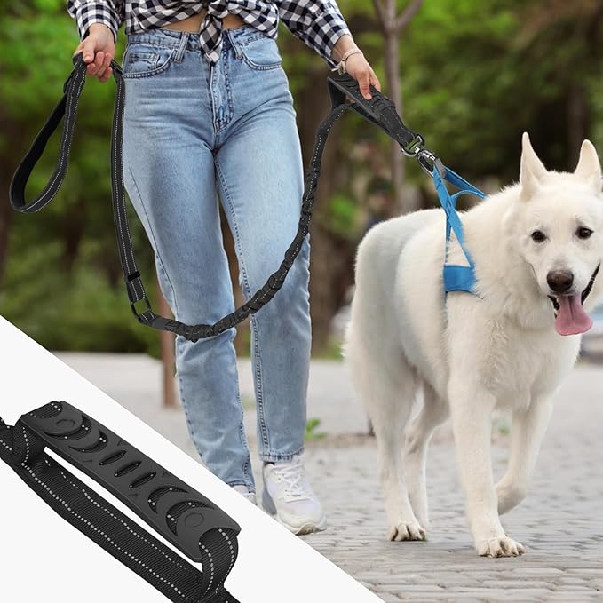 Heavy Duty Dog Leash for Medium Large Dogs,4-6FT Shock Absorbing Bungee Tactical Dog Leash with Control Padded Handle and Car Seatbelt, Reflective Lead for Walking Training,Black