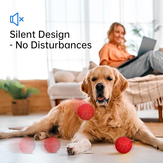 Interactive Dog Toys Dog Ball, Durable Motion Pet Toys for/Small/Medium/Large Dogs, Birthday Gifts, Automatic Moving, Bouncing and Rotating, E-TPU Material, IP54 Waterproof (Red)