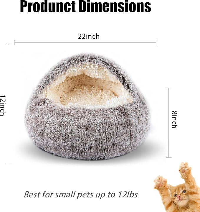 Cat Beds for Indoor Cats,Cat Cave for Puppy and Kitty,Calming Small Dog Bed for Small Dogs with Cover Cave,Cozy Warming Fluffy Washable Anti-Slip Pet Sleeping Bag (Khaki, 22 * 22inch)