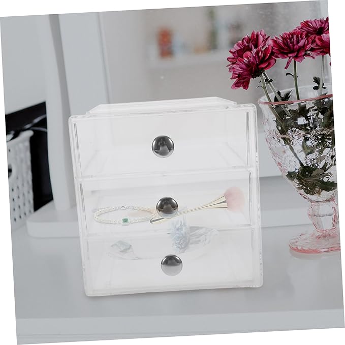 GLEAVI Clear Storage Box Organizer with Three Layers for Sundries Stackable Makeup and Jewelry Storage and Elegant Design for Hair Accessories and Skincare
