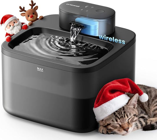 oneisall Wireless Cat Water Fountain: 74oz/2.2L Cordless Pet Water Fountains, 4000mAh Battery Operated Ultra-Quiet Integrated SilentFlow™ Pump for Cats Indoor, Automatic Cat Water Dispenser, BPA-Free