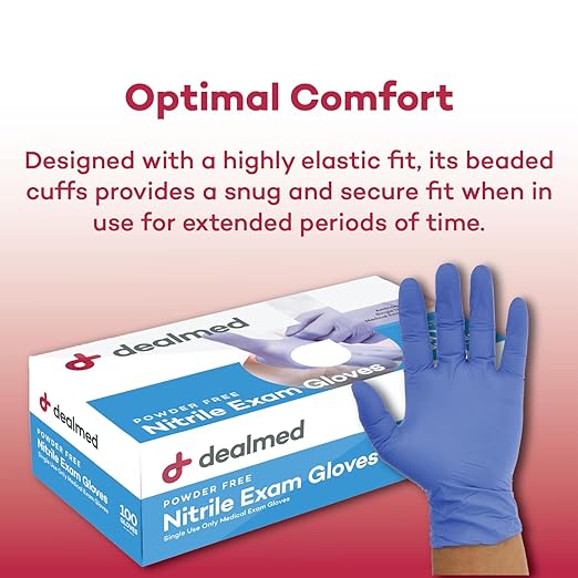 Dealmed Nitrile Exam Gloves – 100 Count Large (Pack of 1) Disposable, Non-Irritating, Latex Free, Multi-Purpose for First Aid Kit, Medical Facilities & More