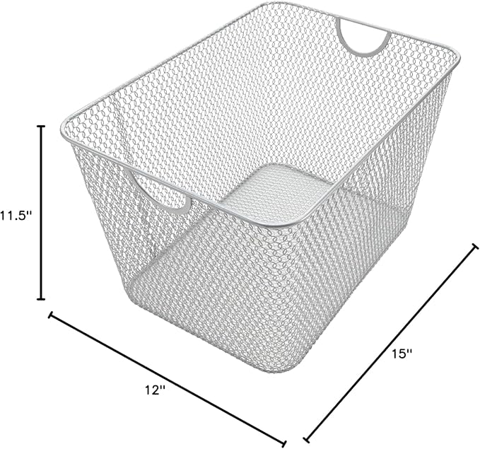 YBM Home Kitchen Pantry Organizer Mesh Wire Storage Basket for Shelves, Pantry, and Cabinets, Multipurpose Steel Wire Basket for Organizing Office, Household, and Laundr, 15 x 12 x 11.5 in, Pack of 6