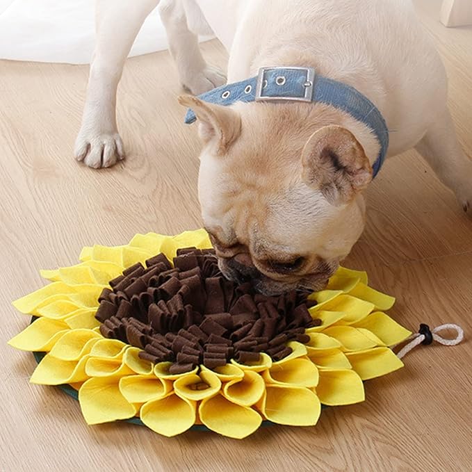 Snuffle Mat for Dogs Cats, Nosework Mat for Foraging Skills, Sunflower Dog Slow Feeding Mat,Interactive Puzzle Dog Toys,Dog Treat Dispenser with Stress Relief, Brain Stimulation and Boredom