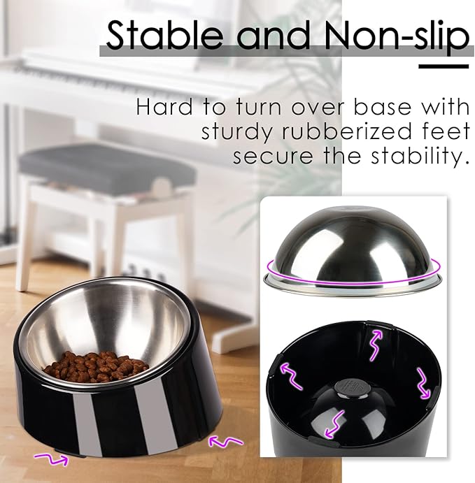 SuperDesign Mess Free 15° Slanted Bowl for Dogs and Cats, Tilted Angle Bulldog Bowl Dog Feeder, Non-Skid & Non-Spill, Easier to Reach Food L/2 Cup Dark Black