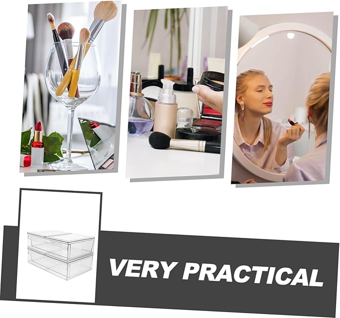 2pcs Acrylic Makeup Storage Drawer Organizers Stackable Desktop Bins for Cosmetics Easy to Clean and Elegant Design for Bathroom Vanity and Desk Organization