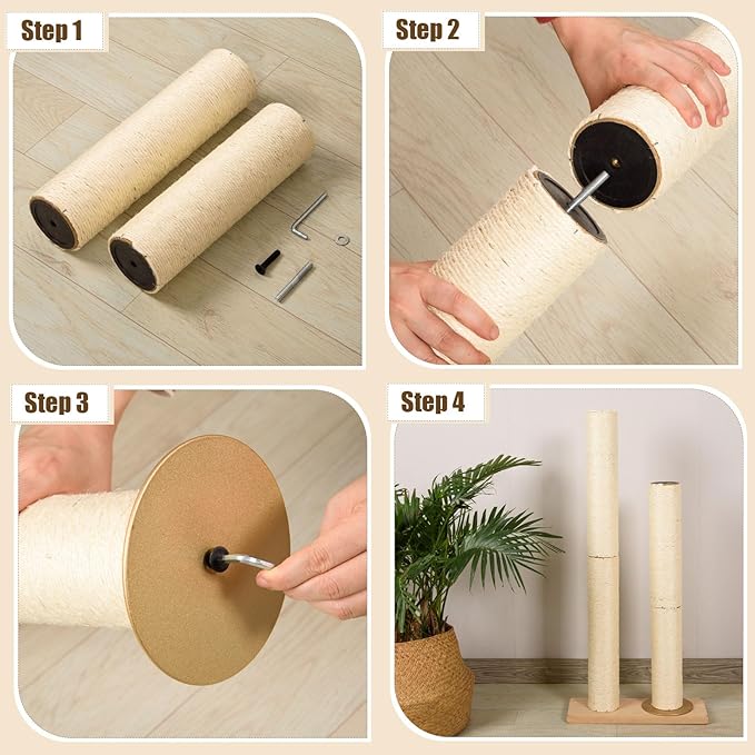 2 Root Cat Scratching Post Replacement 15.75x3.54 Cat Tree Scratch Post Replacement Natural Sisal Pole Cat Scratch Post Refill Pole Part with M8 Screws for Kitten Tree Tower Cat Furniture Accessories
