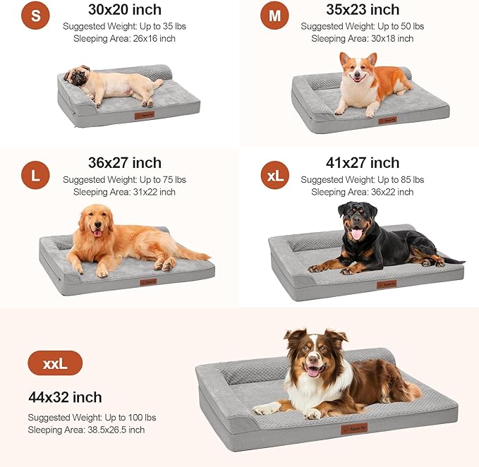 Orthopedic Dog Beds Large Sized Dog, 44x32x6 Inches Memory Foam Pet Bed for Large Dogs, Washable Removable Cover, Nonskid Bottom, Waterproof, Light Grey