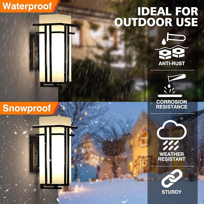 Outdoor Lighting Fixtures Wall Mount, Outdoor Wall Lights Modern with Frosted Glass, Aluminum Exterior Light for House Outdoor Wall Lantern for Garage Porch Carriage Patio (14.6''H, 1 pc)