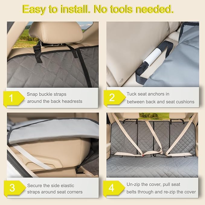 Dog Car Seat Cover, Deluxe Waterproof Pet Back Carseat Protector for Cars, SUVs, Trucks, Nonslip and Easy Cleanup Backseat Pet Cover for Automotive Rear Bench (Grey)