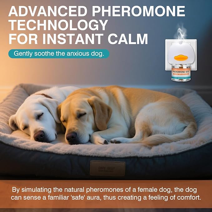 Dog Calming Pheromones Diffuser to Calm Pet Reduce Aggression Fighting Barking Stress 7 in 1 Advanced Kit Appeasing Pheromone Diffuser 3 Plug in+4 Pack 48ml Refill